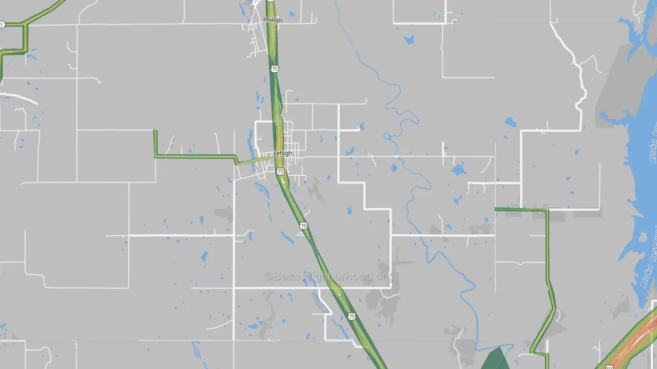 Lehigh, OK Map of Noise Levels in Lehigh
