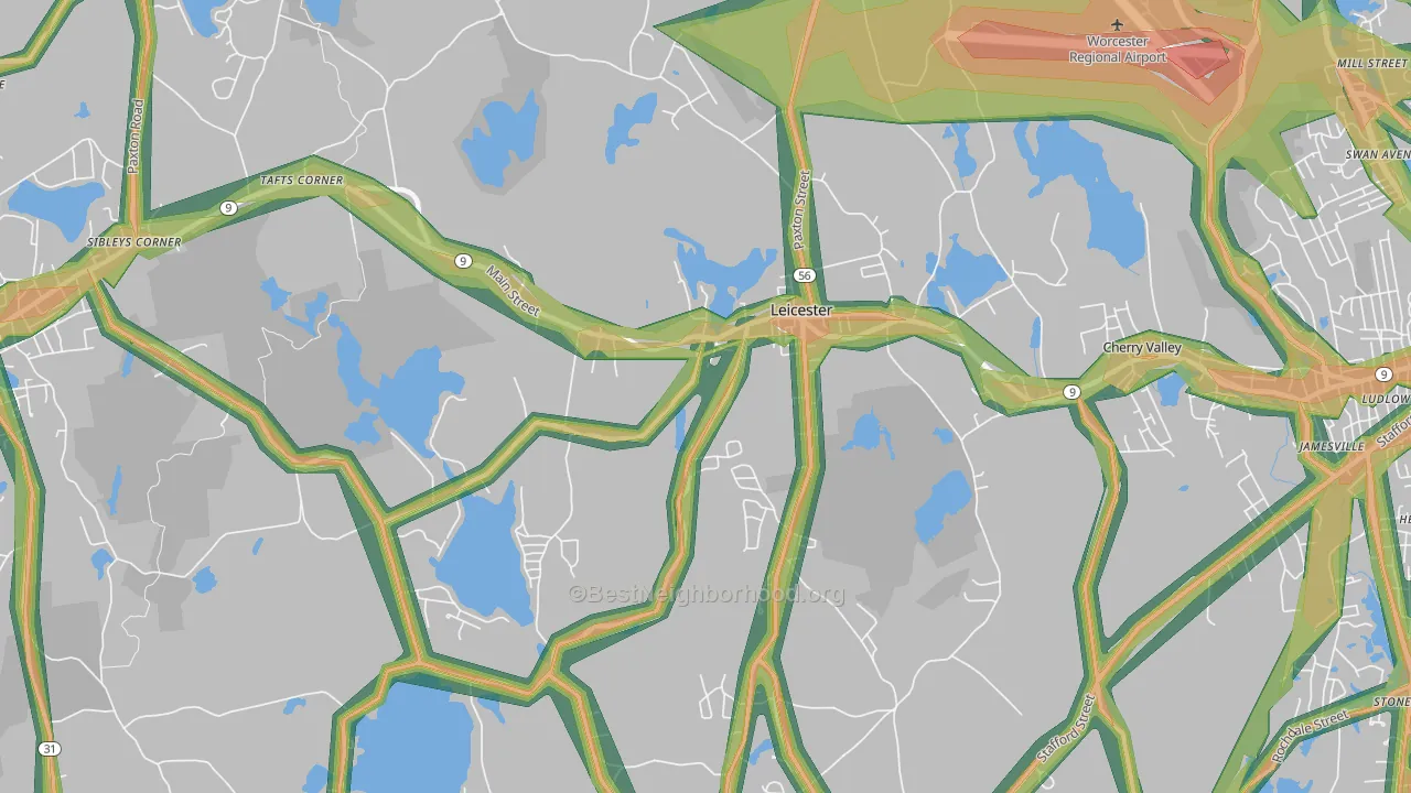 Leicester, MA Map of Noise Levels in Leicester