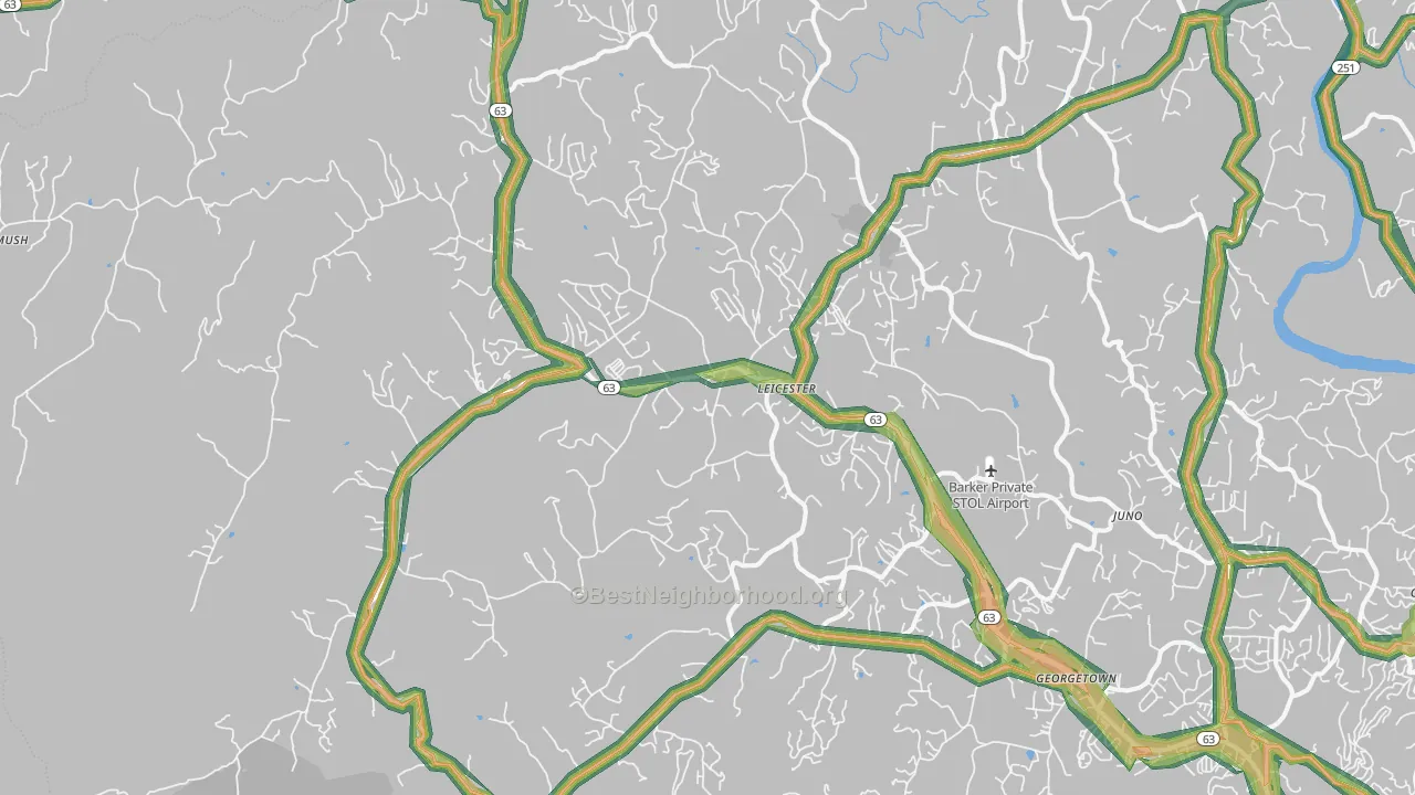 Leicester, NC Map of Noise Levels in Leicester