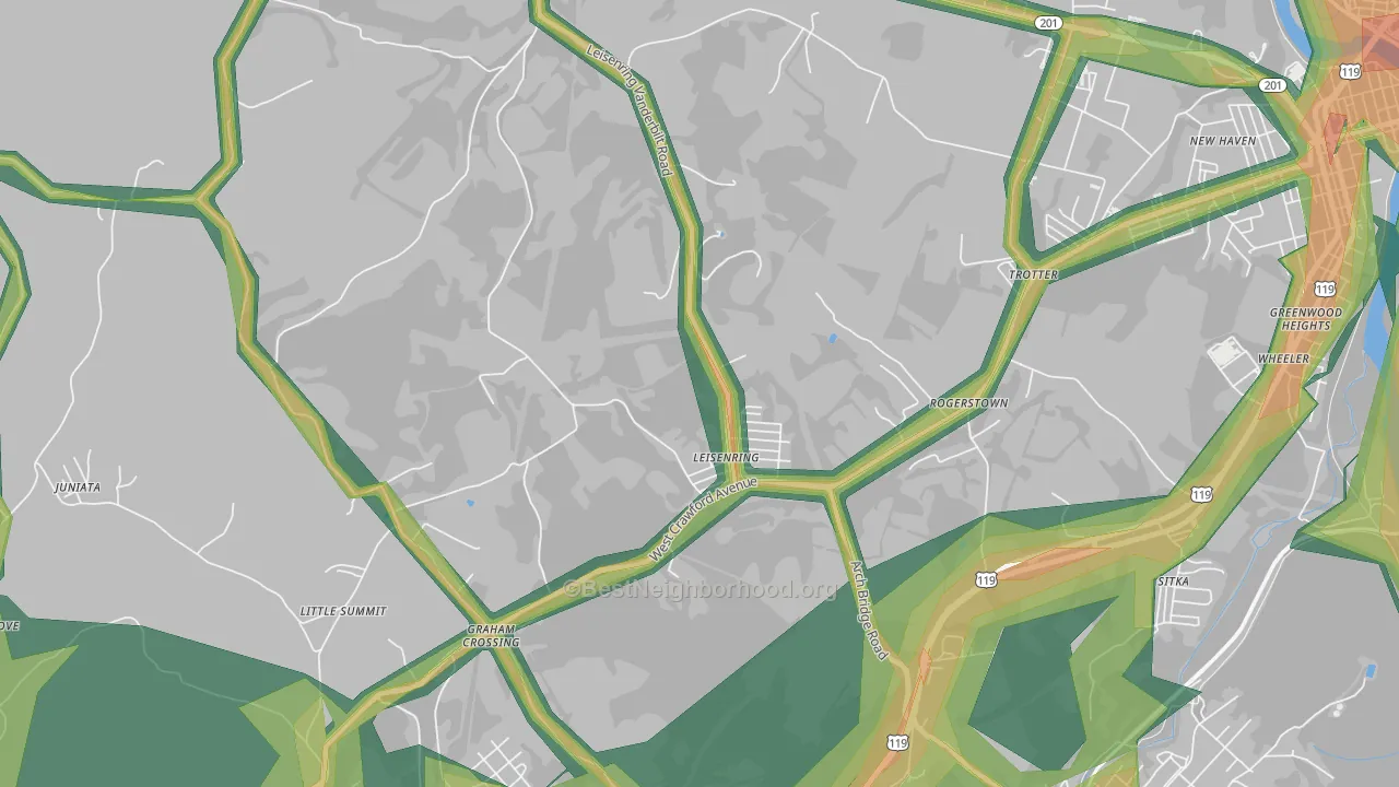 Leisenring, PA Map of Noise Levels in Leisenring