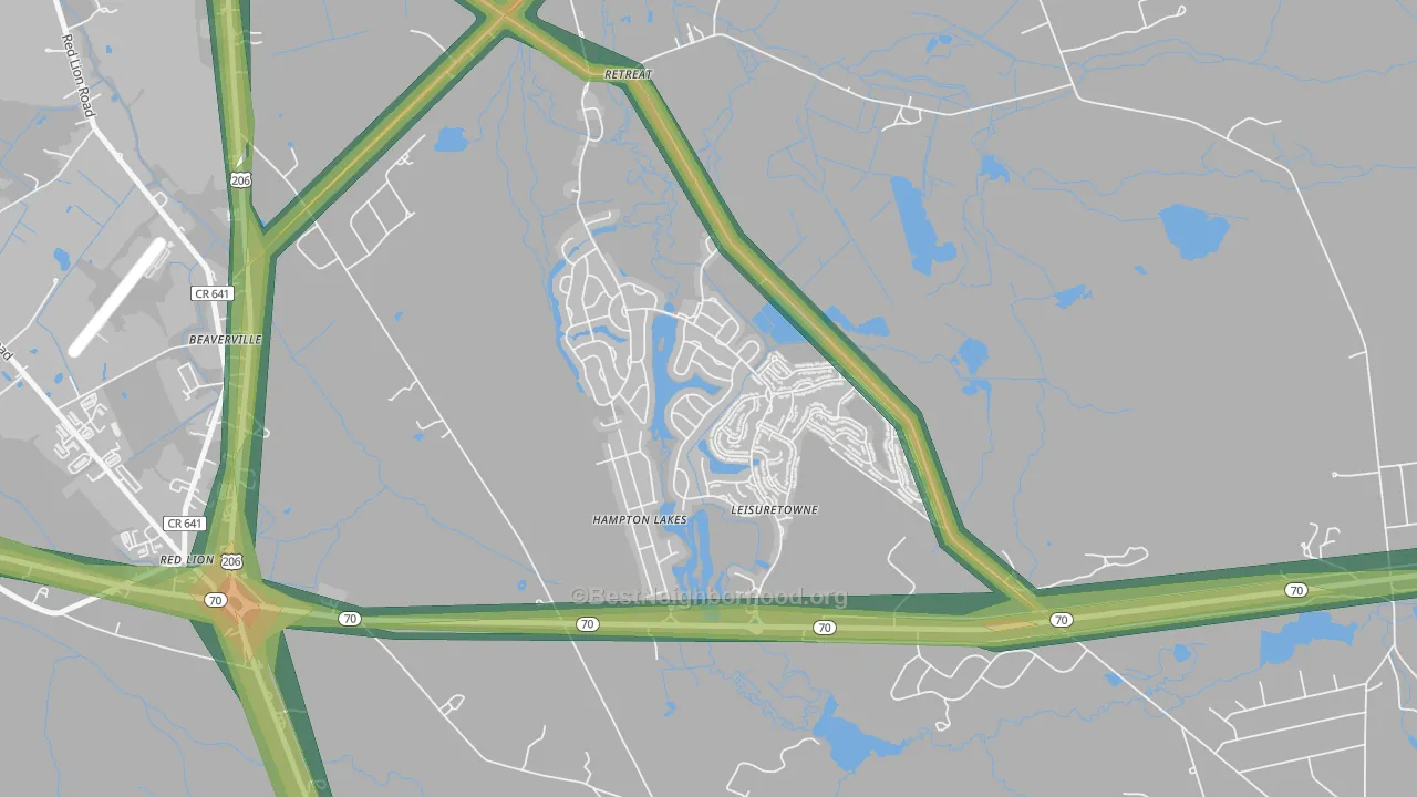 Leisuretowne, NJ Map of Noise Levels in Leisuretowne