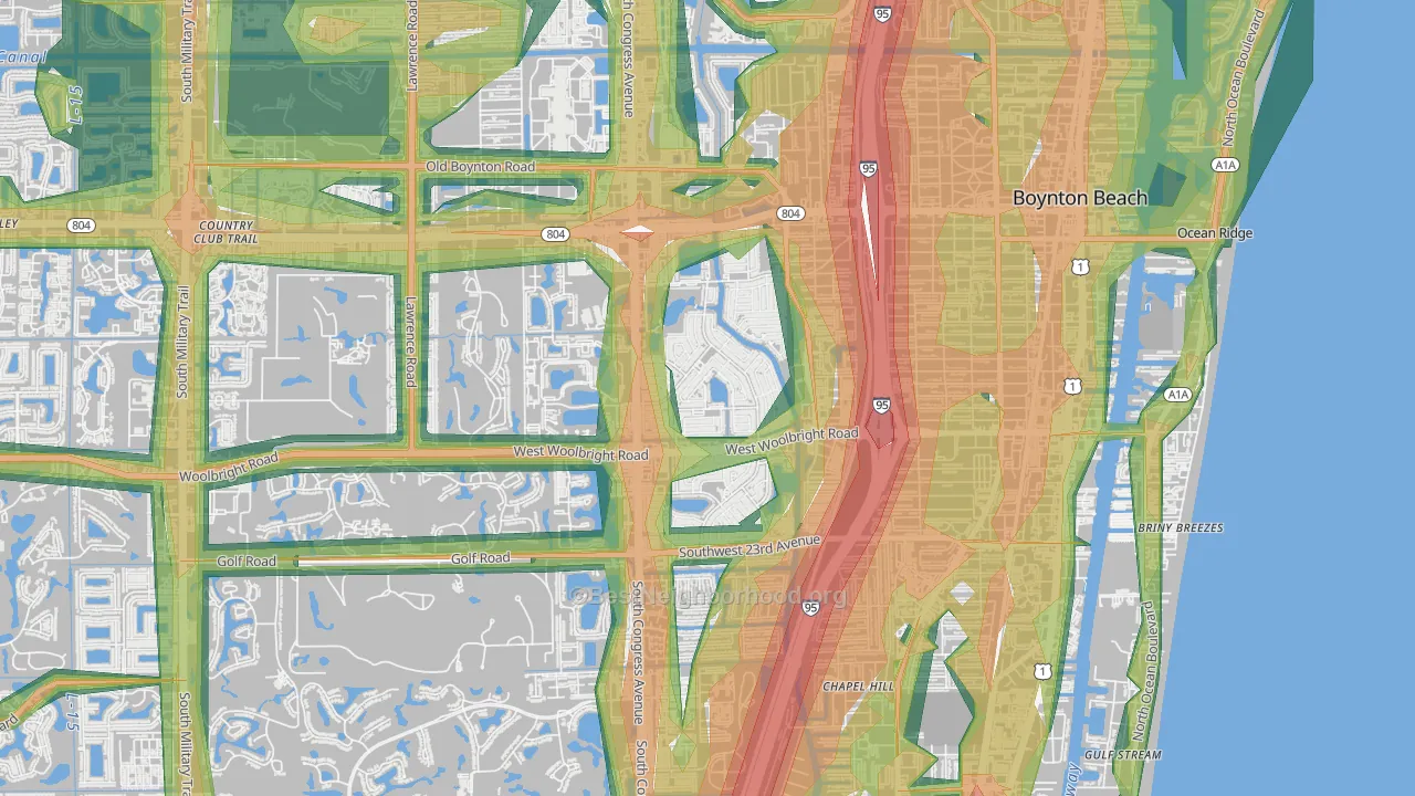 Leisureville, Boynton Beach, FL Map of Noise Levels in Leisureville