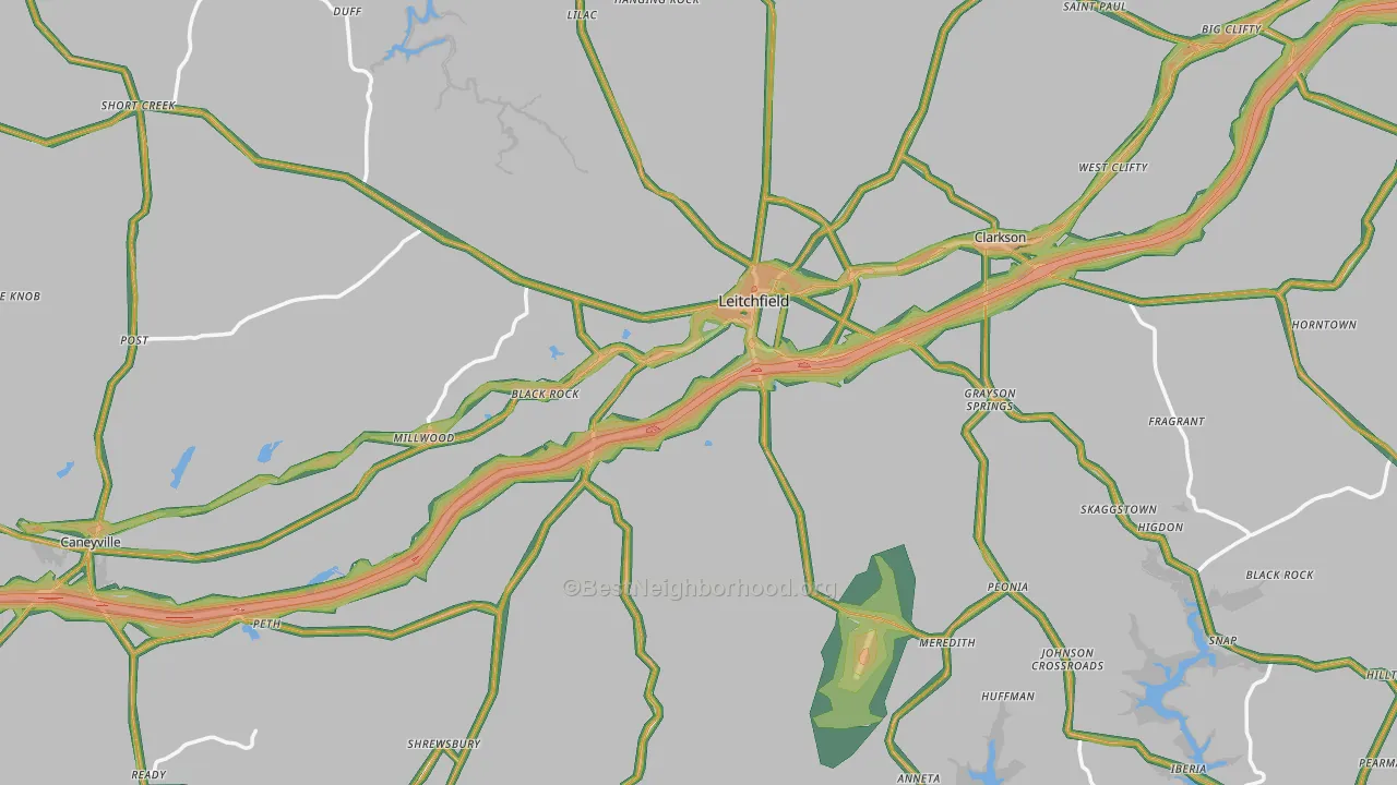 Leitchfield, KY Map of Noise Levels in Leitchfield