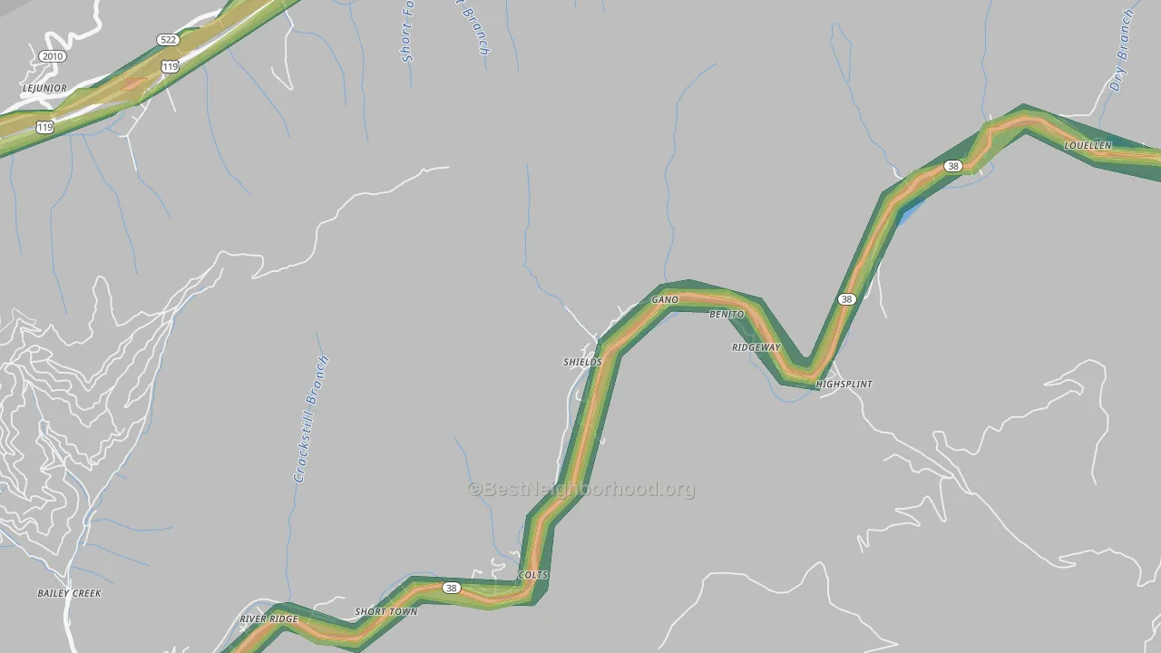 Lejunior, KY Map of Noise Levels in Lejunior