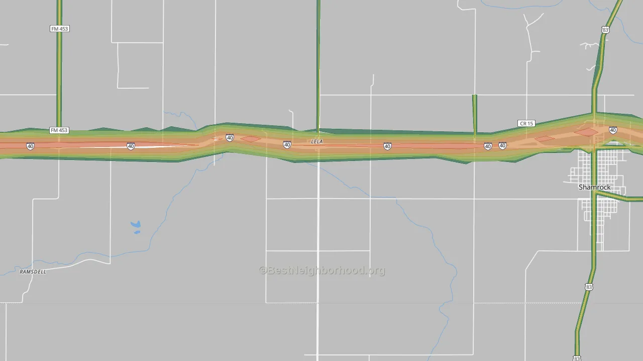 Lela, TX Map of Noise Levels in Lela