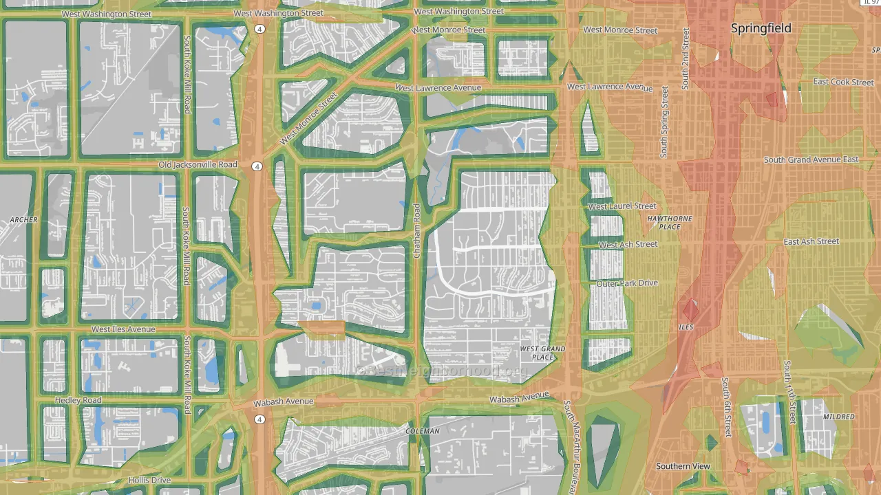 Leland Grove, IL Map of Noise Levels in Leland Grove