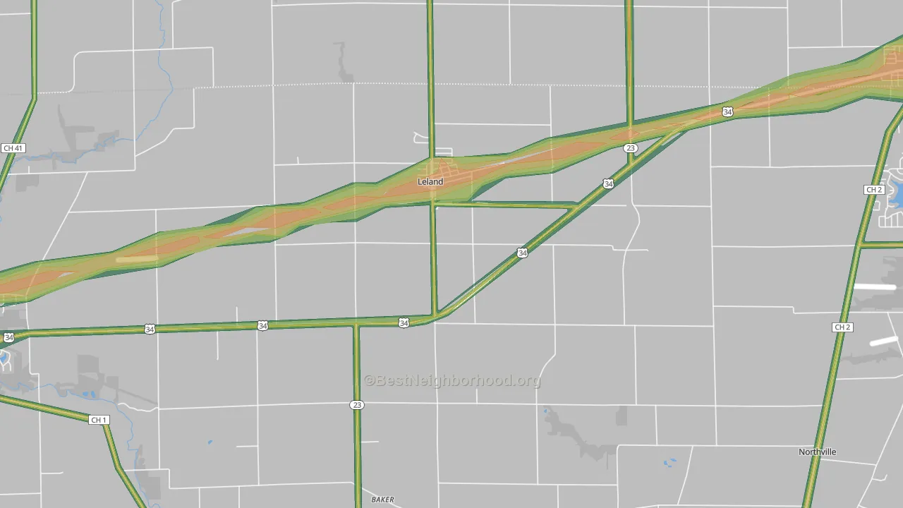 Leland, IL Map of Noise Levels in Leland