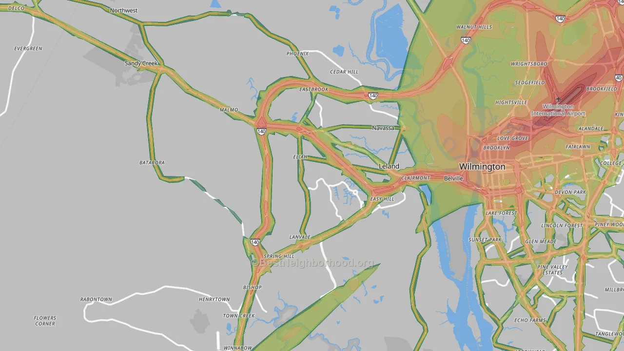 Leland, NC Map of Noise Levels in Leland