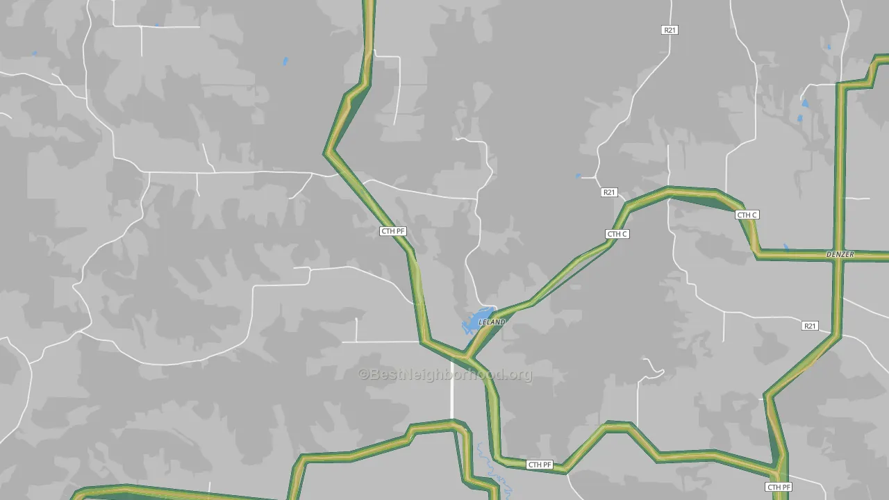 Leland, WI Map of Noise Levels in Leland