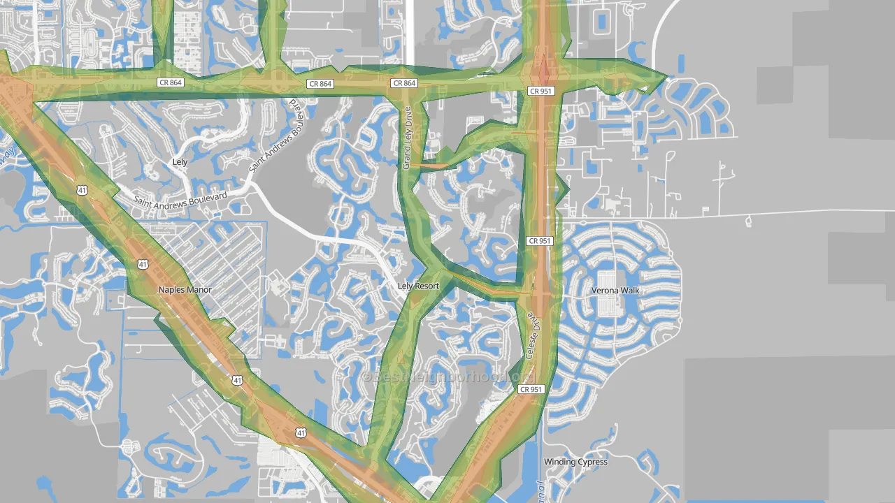 Lely Resort, Naples, FL Map of Noise Levels in Lely Resort