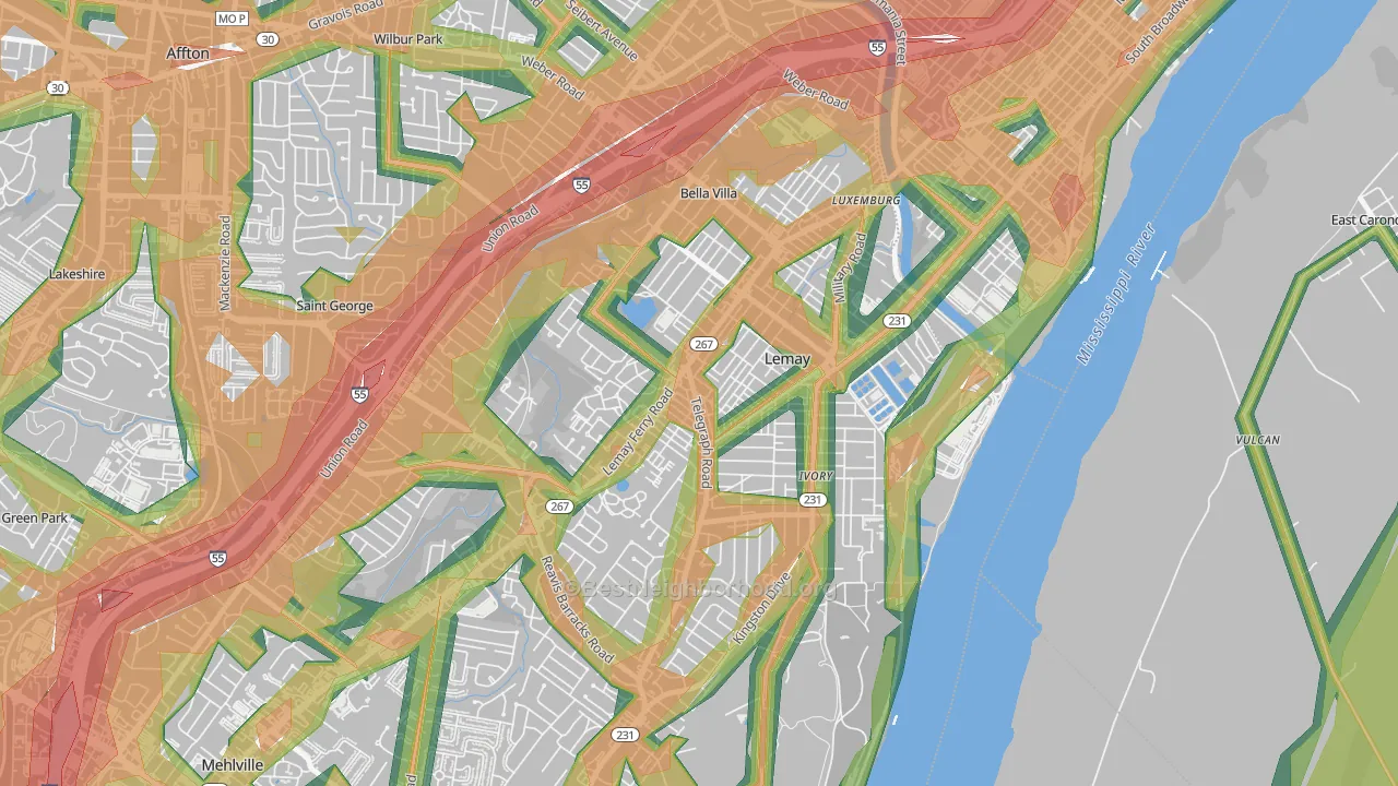 Lemay, MO Map of Noise Levels in Lemay