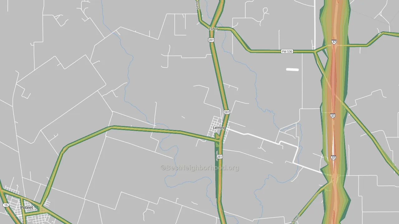 Leming, TX Map of Noise Levels in Leming