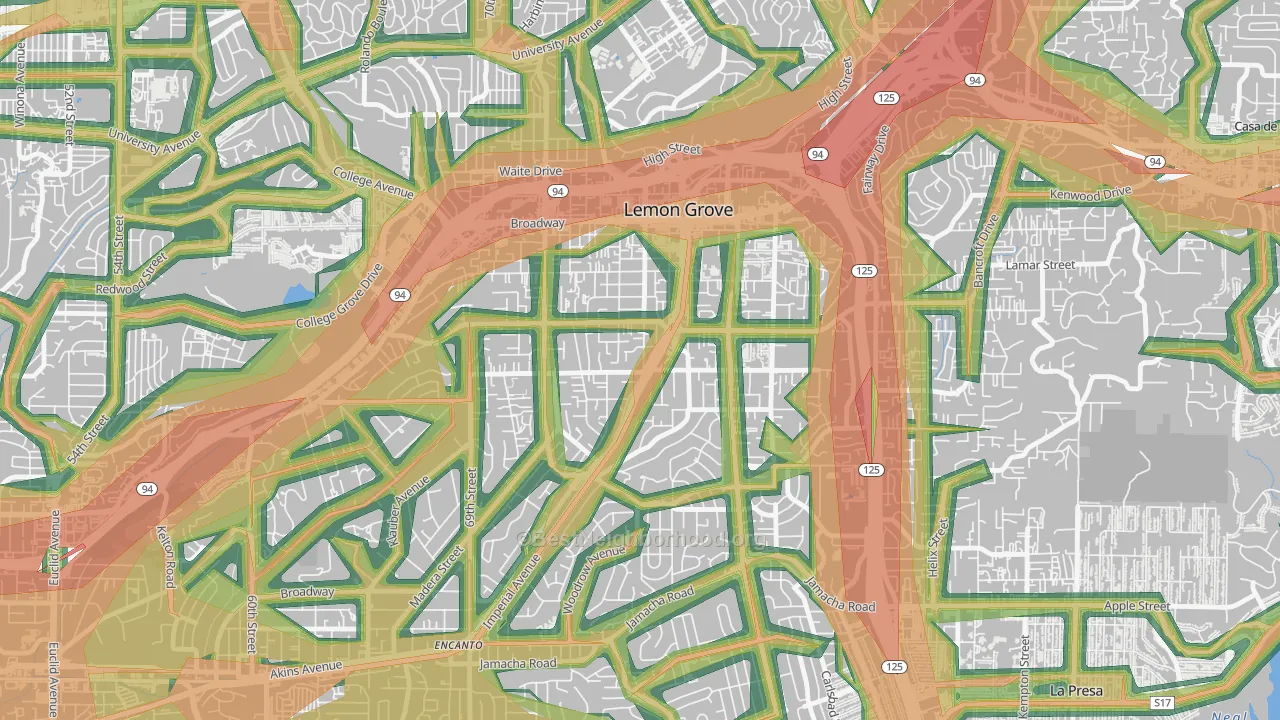 Lemon Grove, CA Map of Noise Levels in Lemon Grove