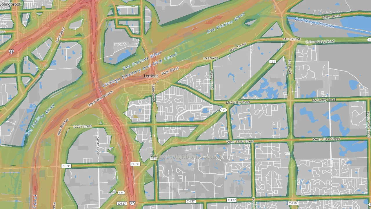 Lemont, IL Map of Noise Levels in Lemont