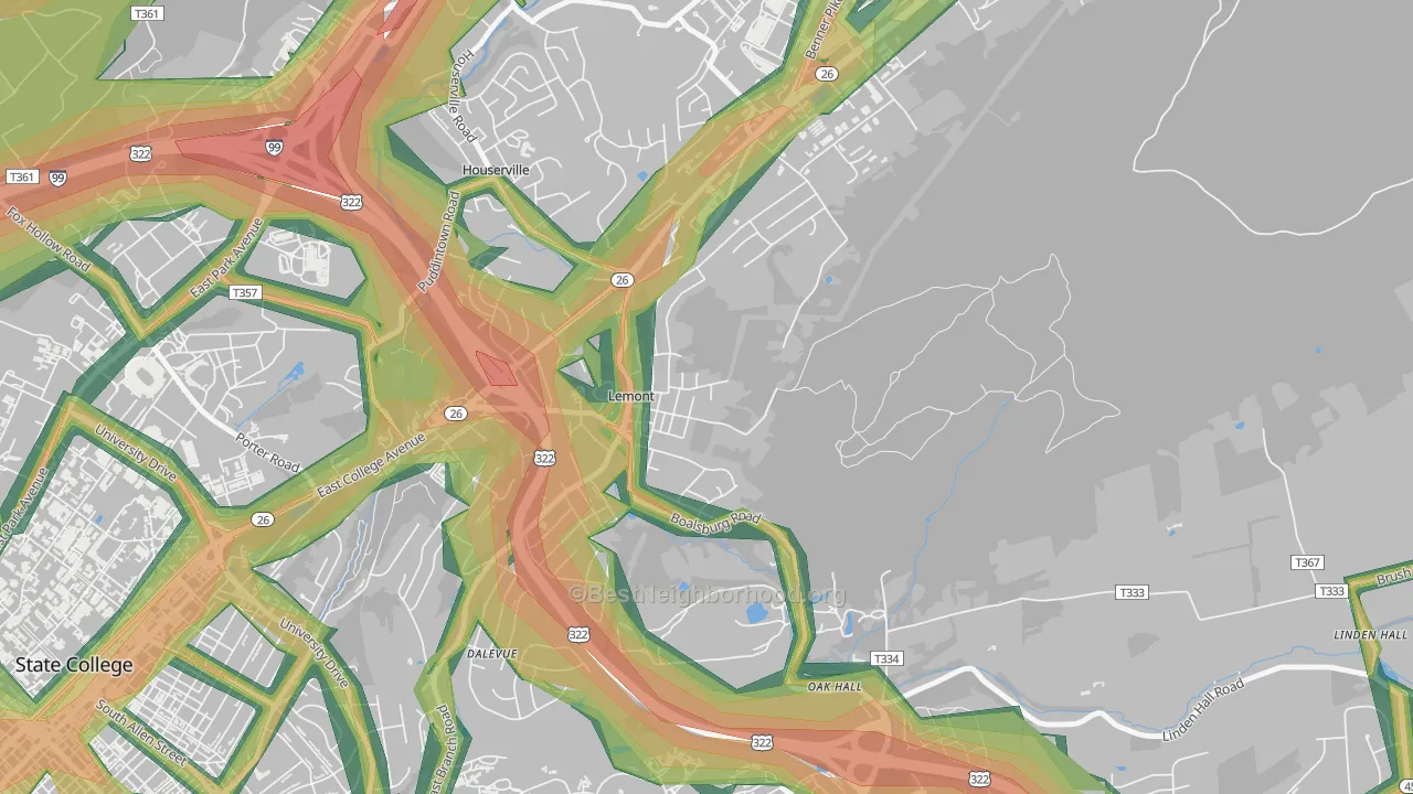 Lemont, PA Map of Noise Levels in Lemont