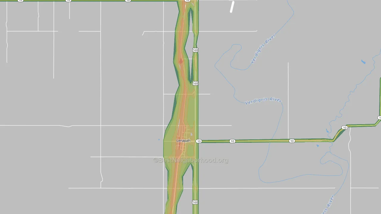Lenapah, OK Map of Noise Levels in Lenapah