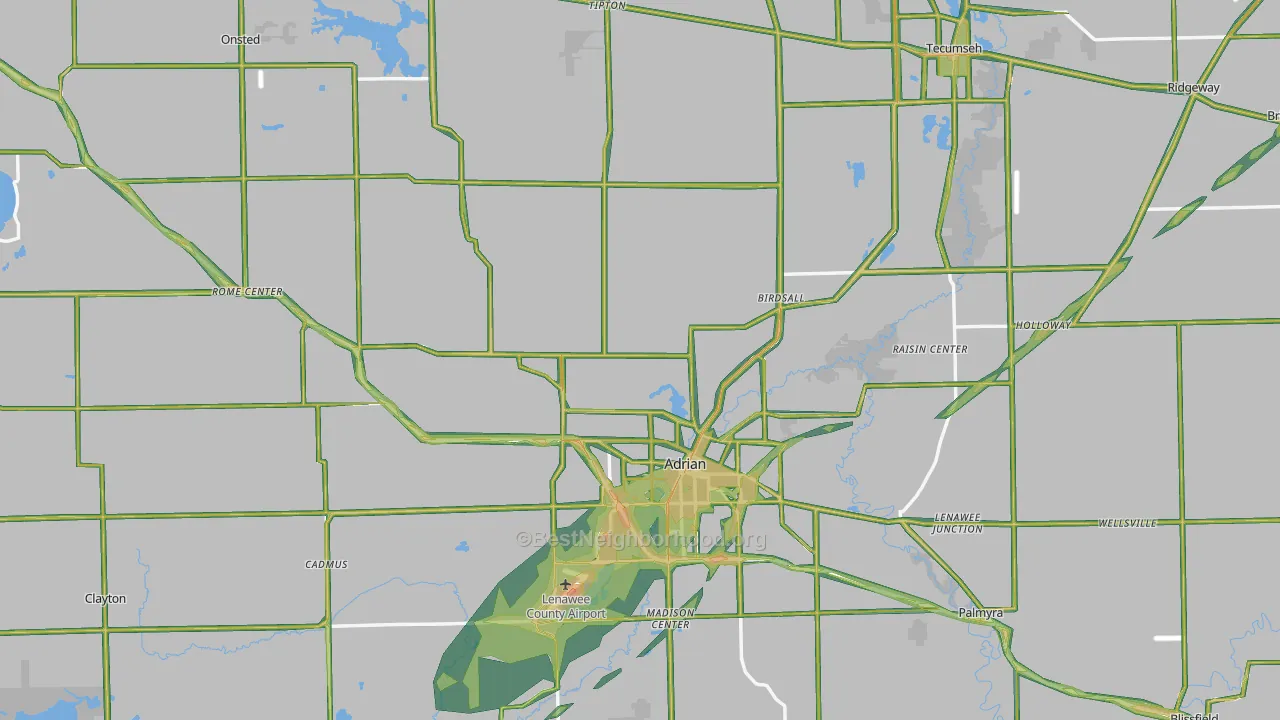 Lenawee County, MI Map of Noise Levels in Lenawee County