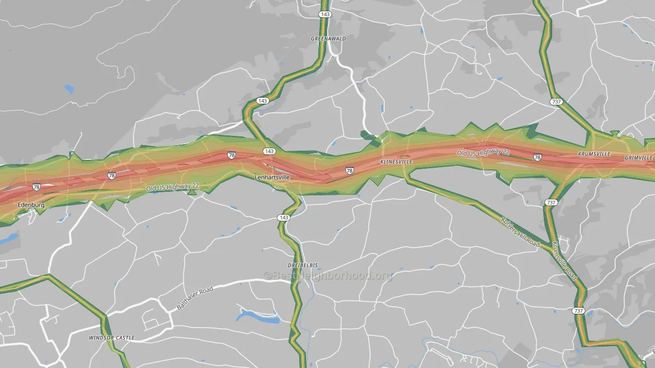 Lenhartsville, PA Map of Noise Levels in Lenhartsville