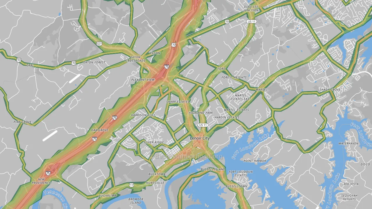 Lenoir City, TN Map of Noise Levels in Lenoir City