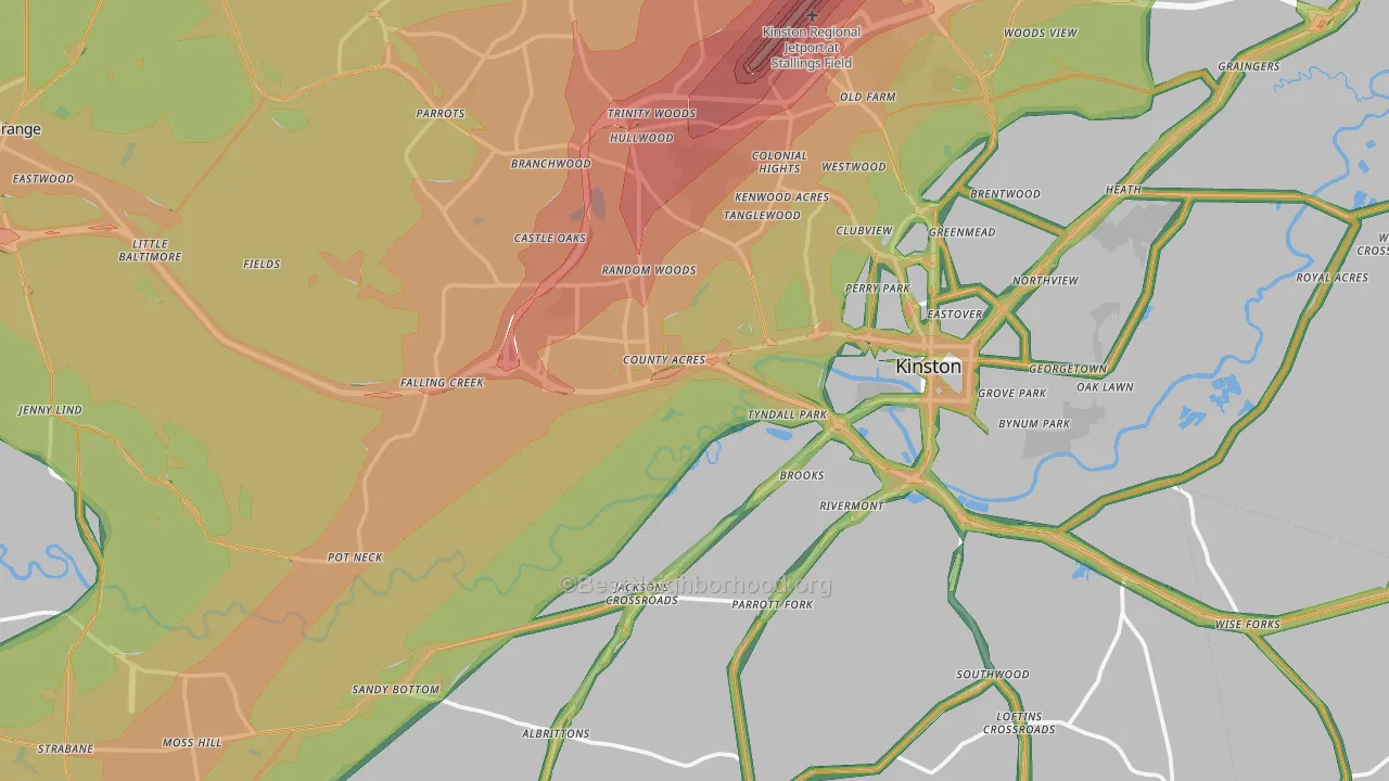 Lenoir County, NC Map of Noise Levels in Lenoir County