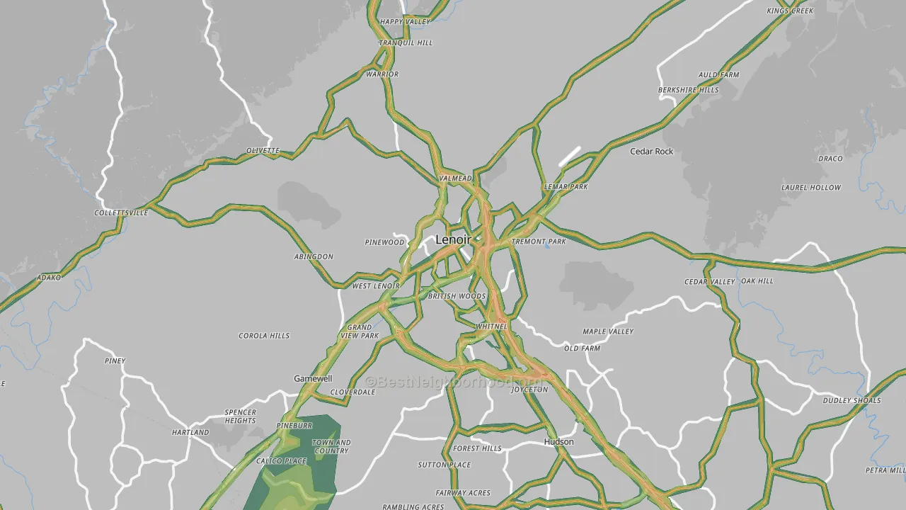 Lenoir, NC Map of Noise Levels in Lenoir