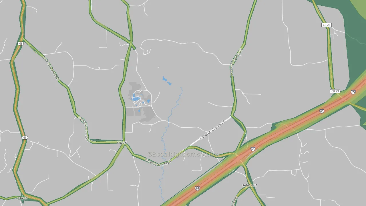 Lenox, AL Map of Noise Levels in Lenox