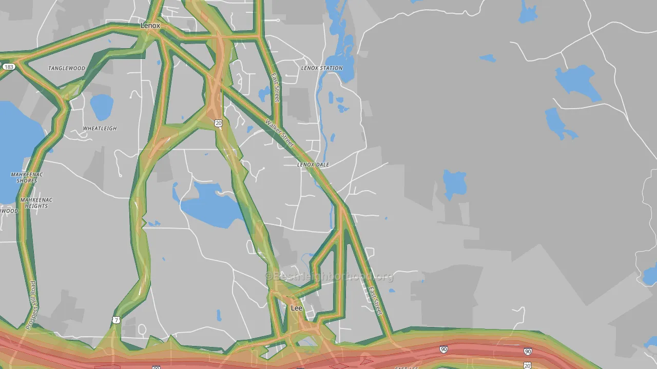 Lenox Dale, MA Map of Noise Levels in Lenox Dale