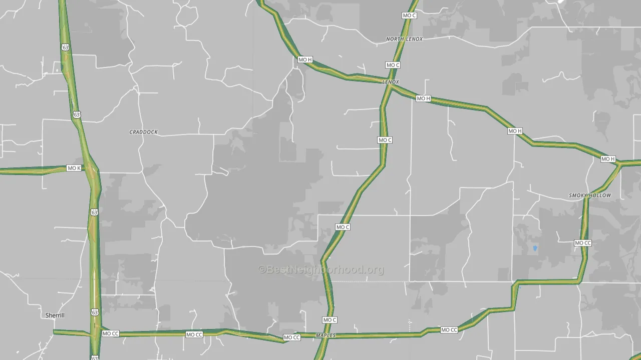 Lenox, MO Map of Noise Levels in Lenox