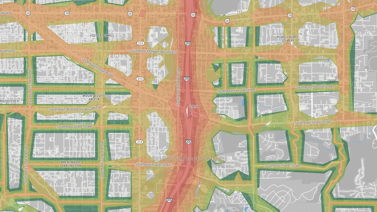 Lents, Portland, OR Map of Noise Levels in Lents