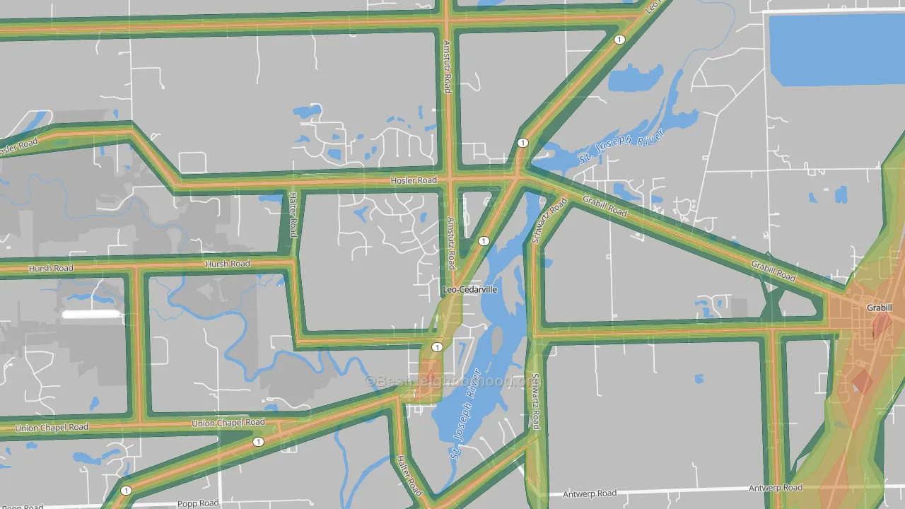 Leo-Cedarville, IN Map of Noise Levels in Leo-Cedarville