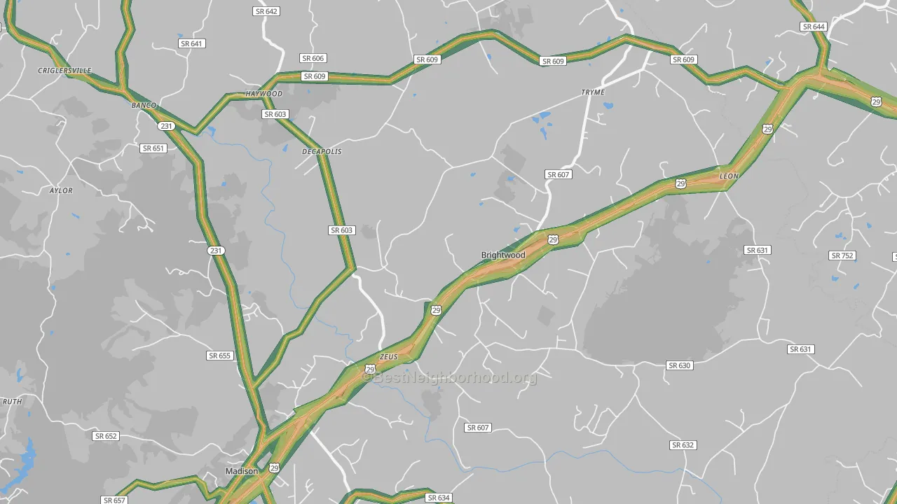 Leon, VA Map of Noise Levels in Leon