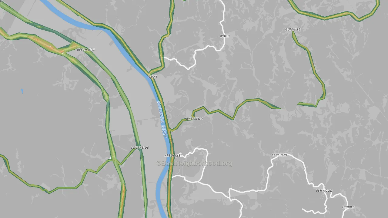 Leon, WV Map of Noise Levels in Leon