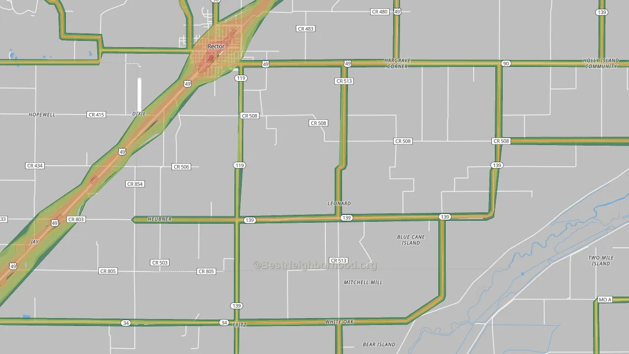 Leonard, AR Map of Noise Levels in Leonard