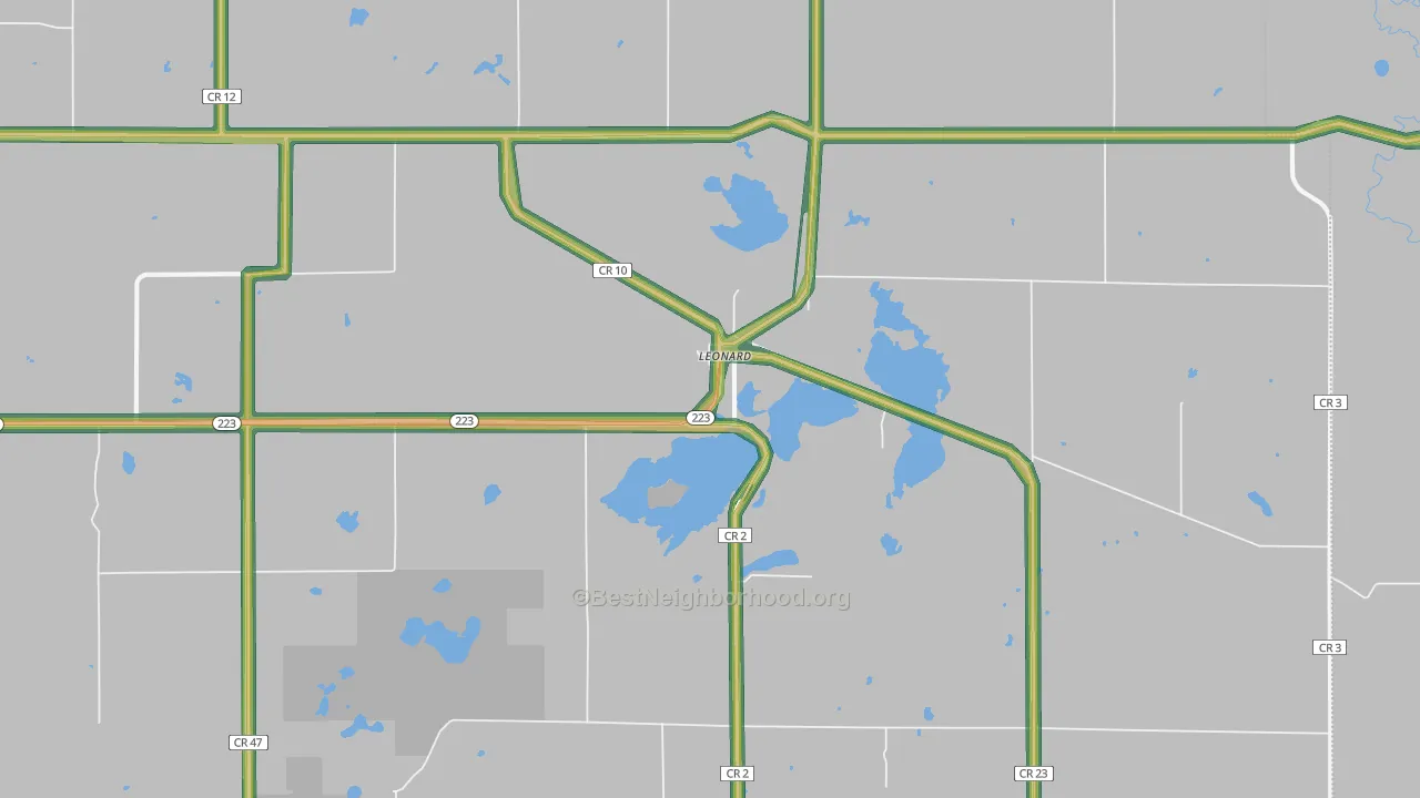 Leonard, MN Map of Noise Levels in Leonard
