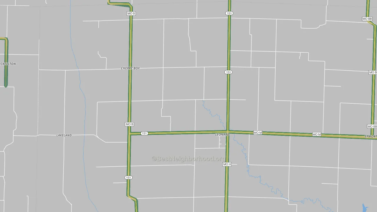Leonard, MO Map of Noise Levels in Leonard