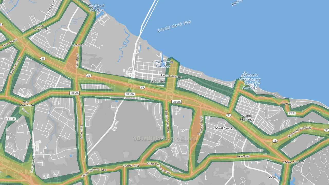 Leonardo, NJ Map of Noise Levels in Leonardo