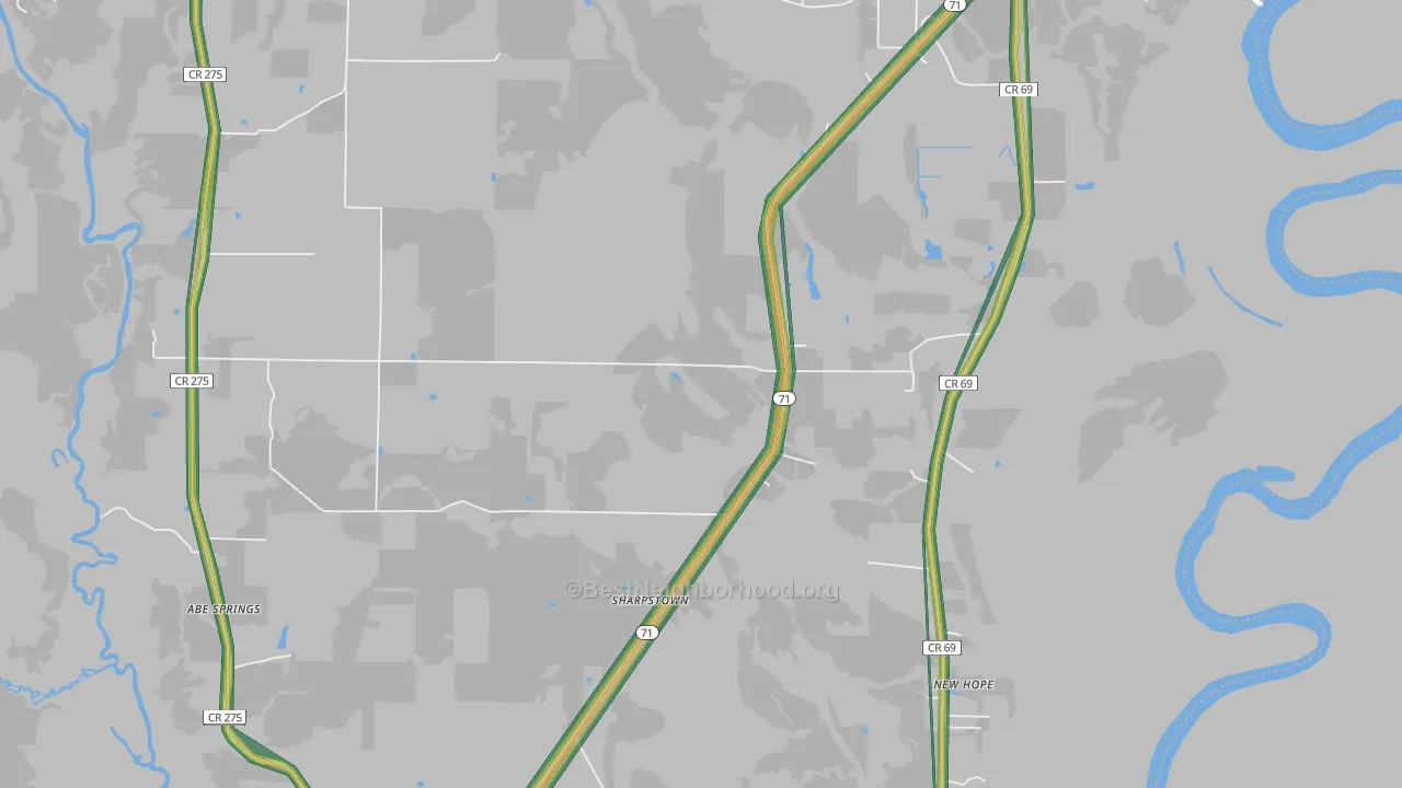 Leonards, FL Map of Noise Levels in Leonards