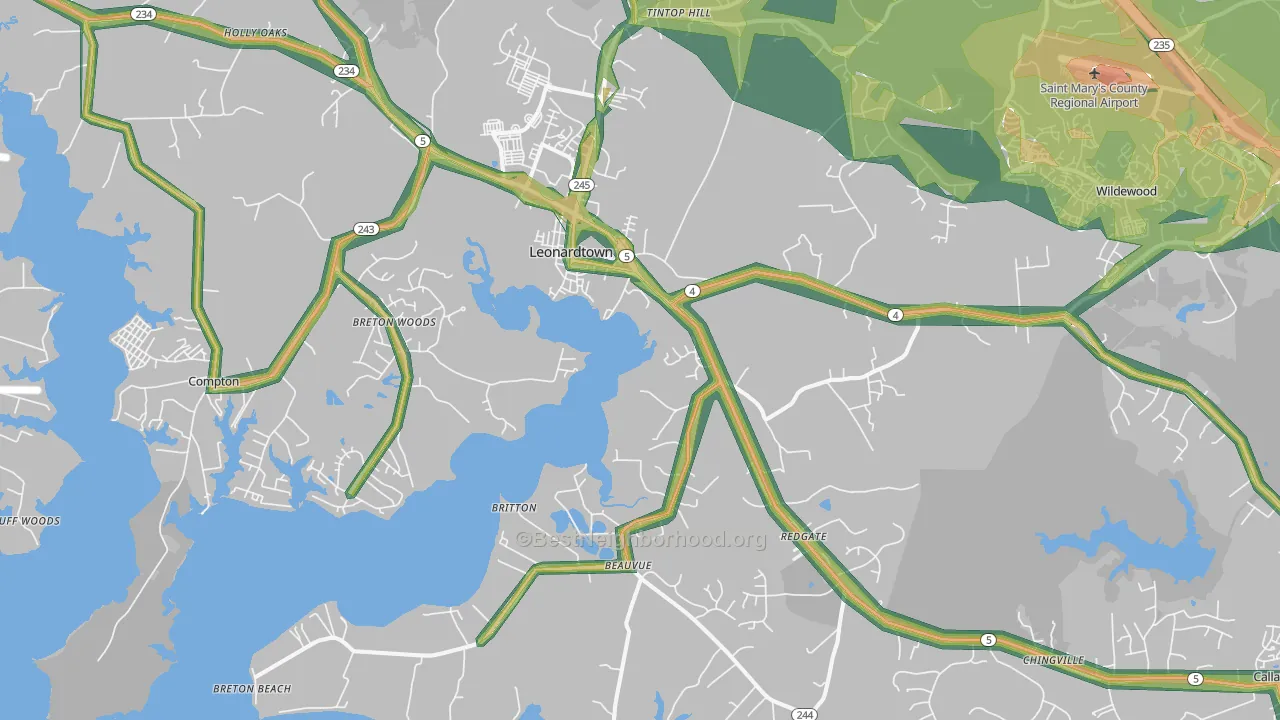 Leonardtown, MD Map of Noise Levels in Leonardtown