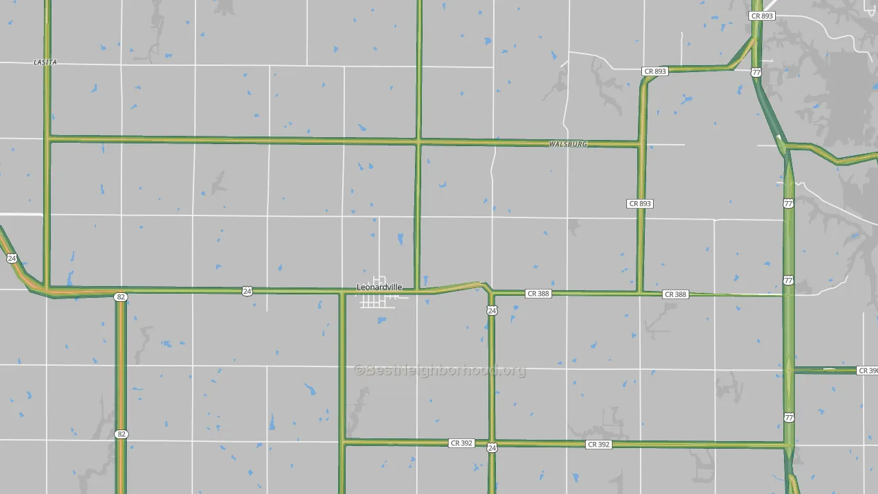 Leonardville, KS Map of Noise Levels in Leonardville