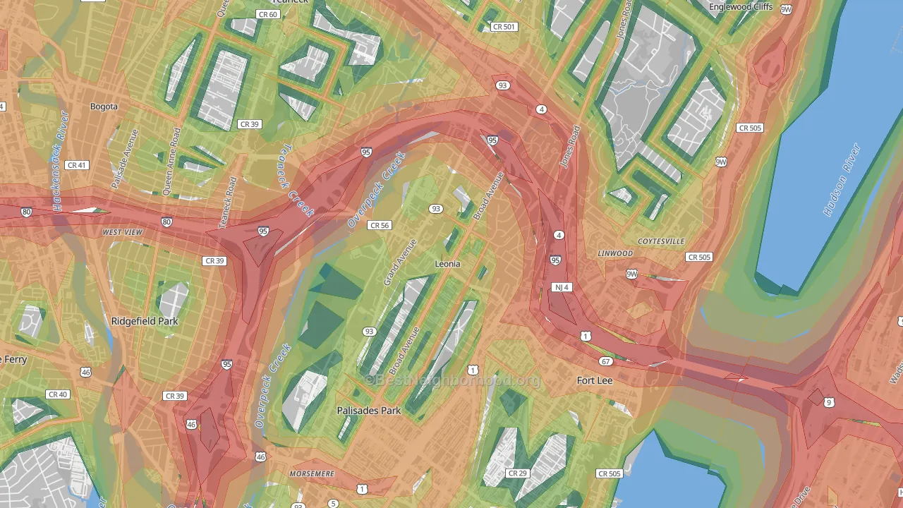 Leonia, NJ Map of Noise Levels in Leonia
