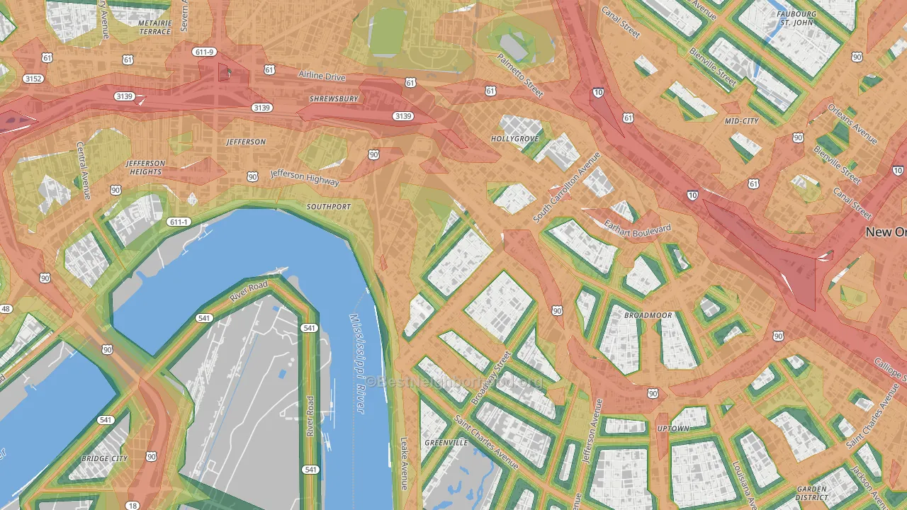 Leonidas, New Orleans, LA Map of Noise Levels in Leonidas