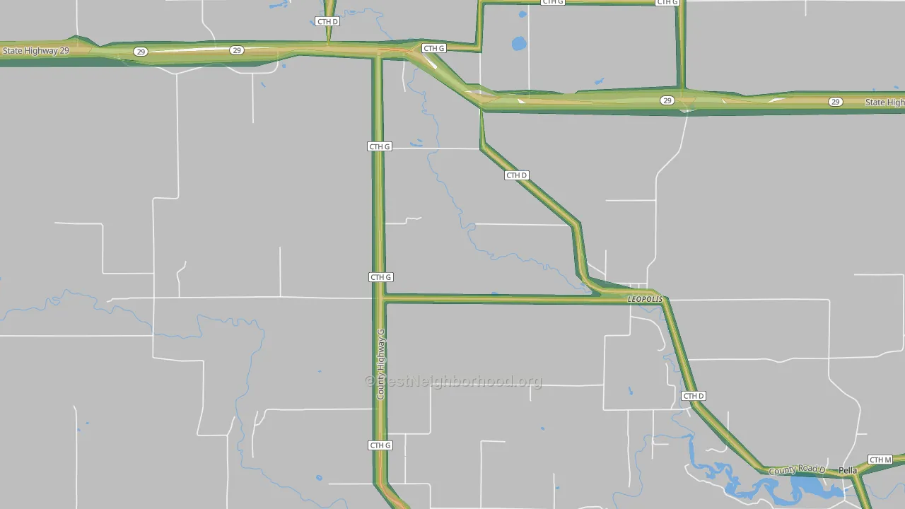 Leopolis, WI Map of Noise Levels in Leopolis