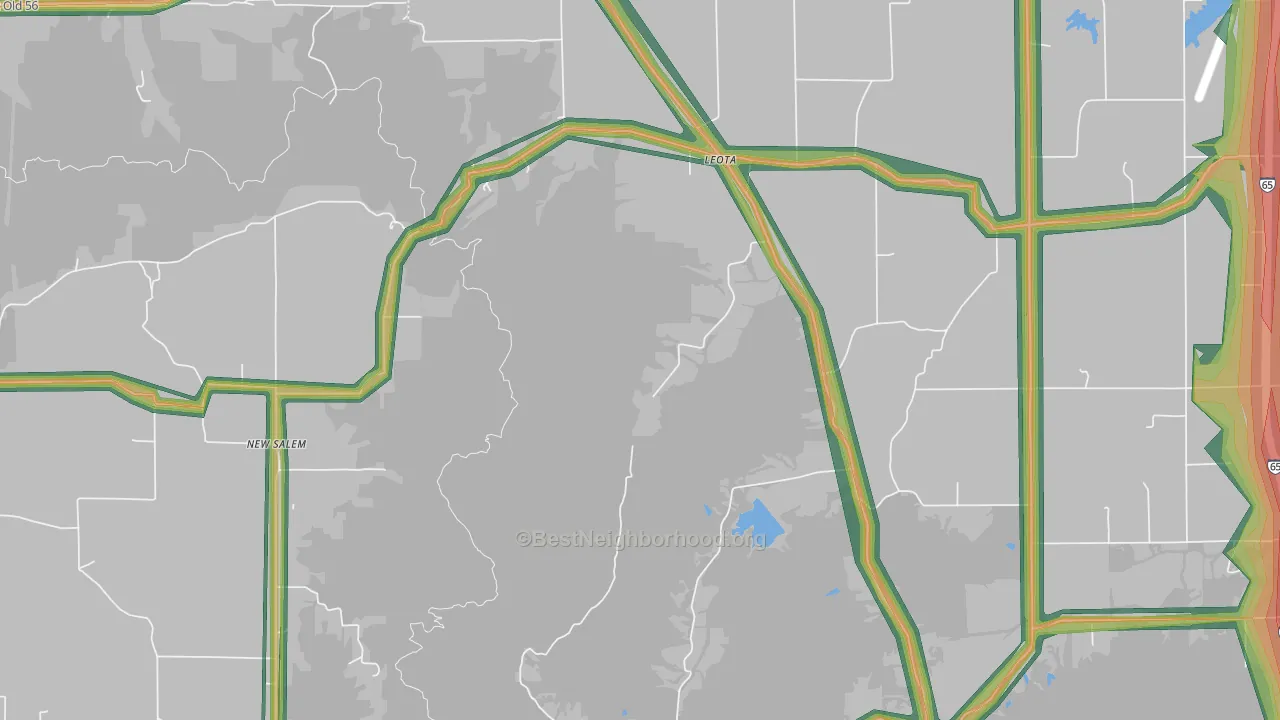 Leota, IN Map of Noise Levels in Leota
