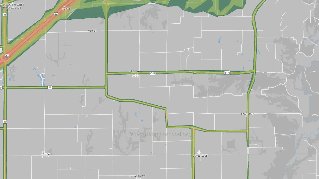 Lerna, IL Map of Noise Levels in Lerna