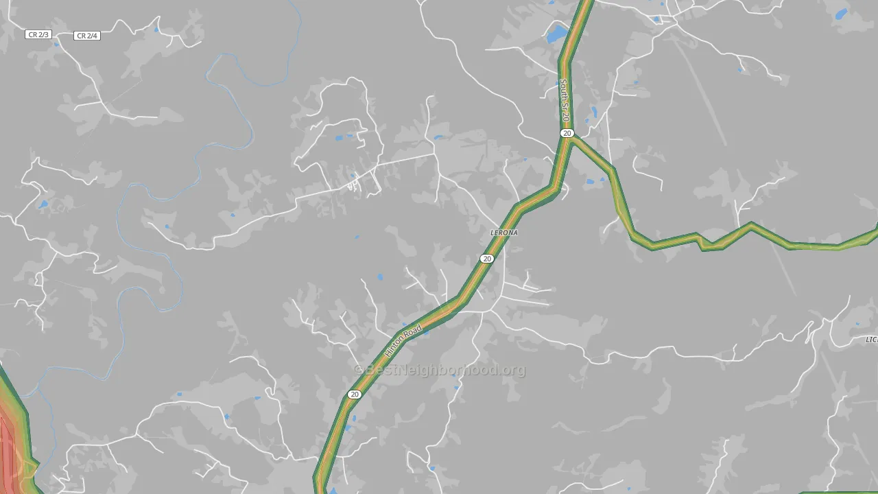 Lerona, WV Map of Noise Levels in Lerona
