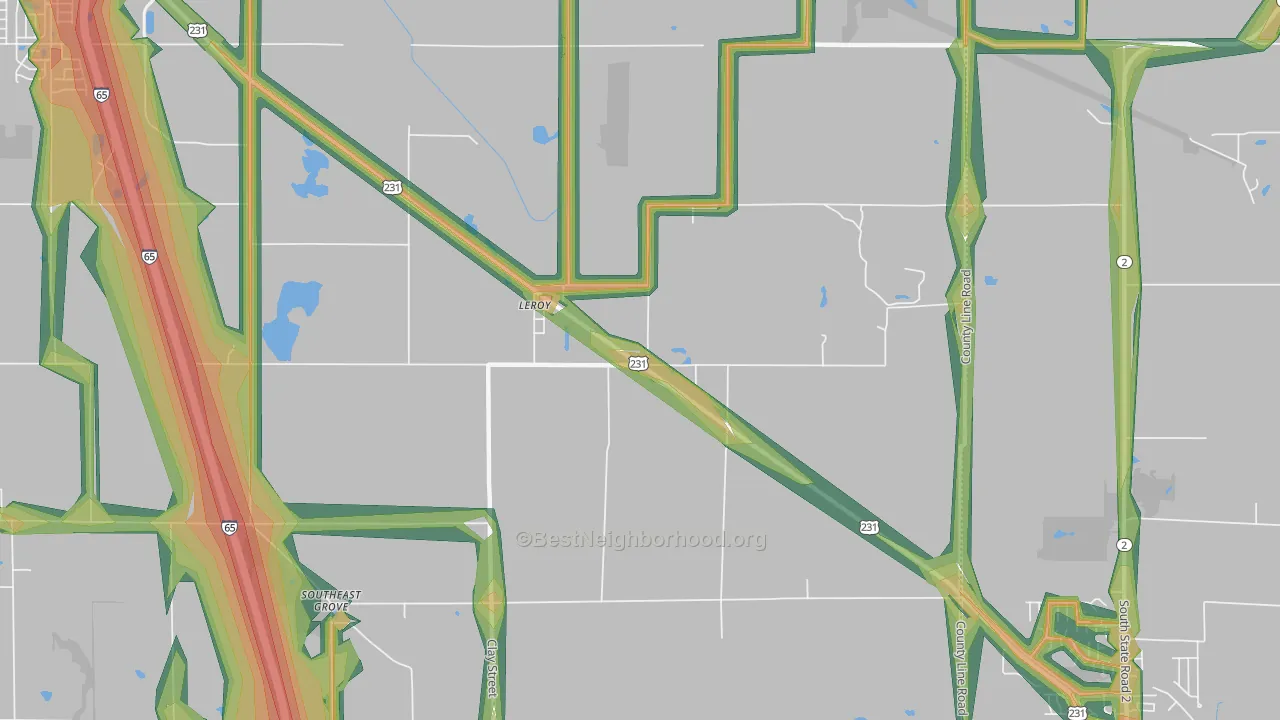 Leroy, IN Map of Noise Levels in Leroy