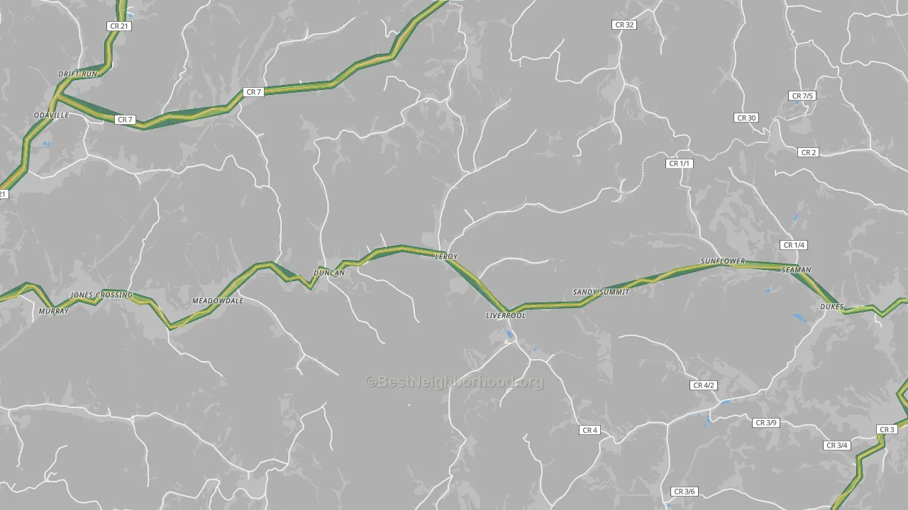 Leroy, WV Map of Noise Levels in Leroy