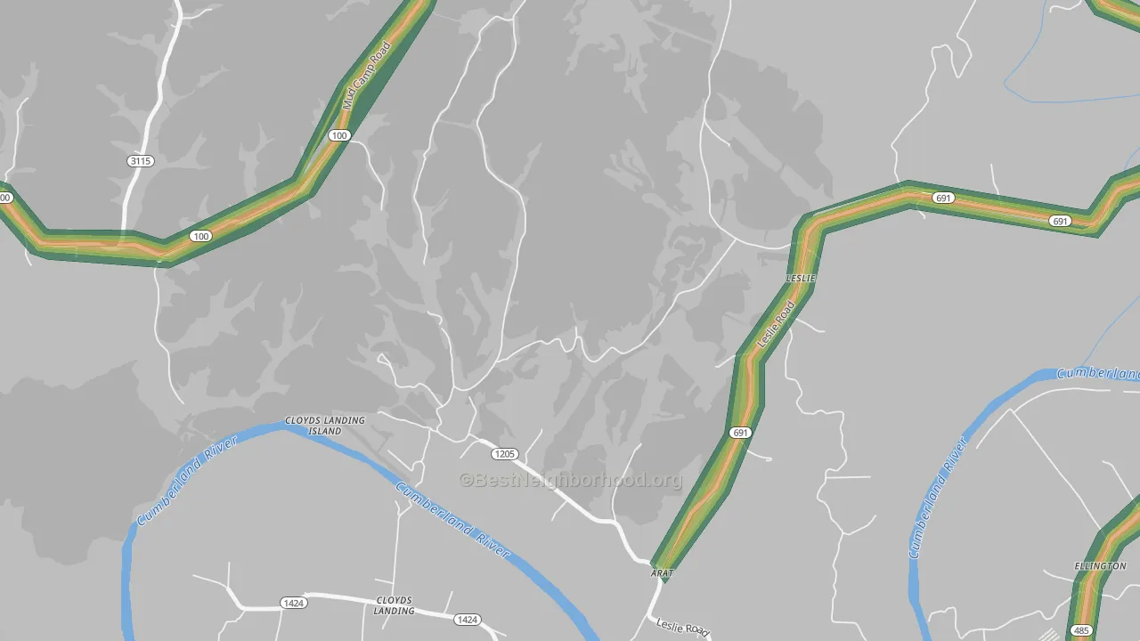 Leslie, KY Map of Noise Levels in Leslie