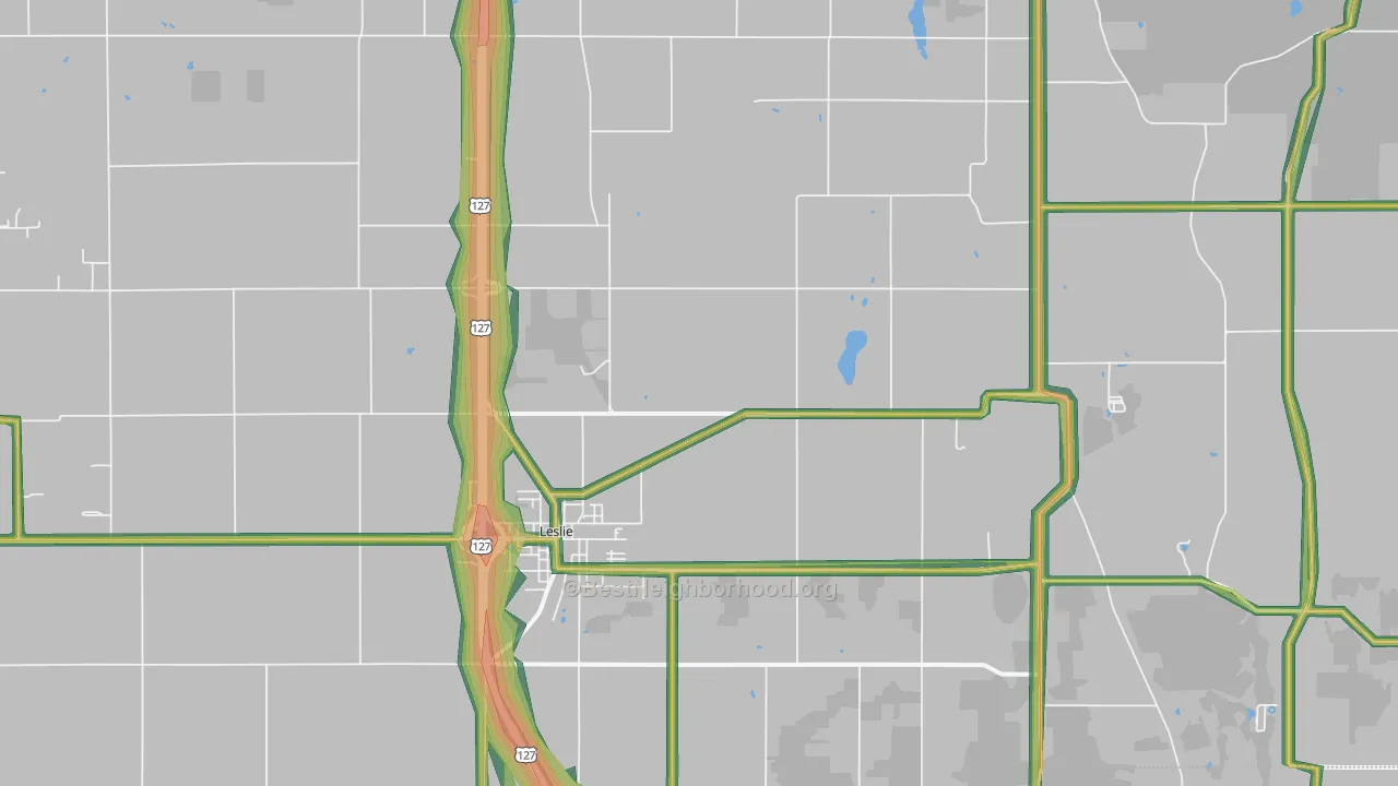 Leslie, MI Map of Noise Levels in Leslie