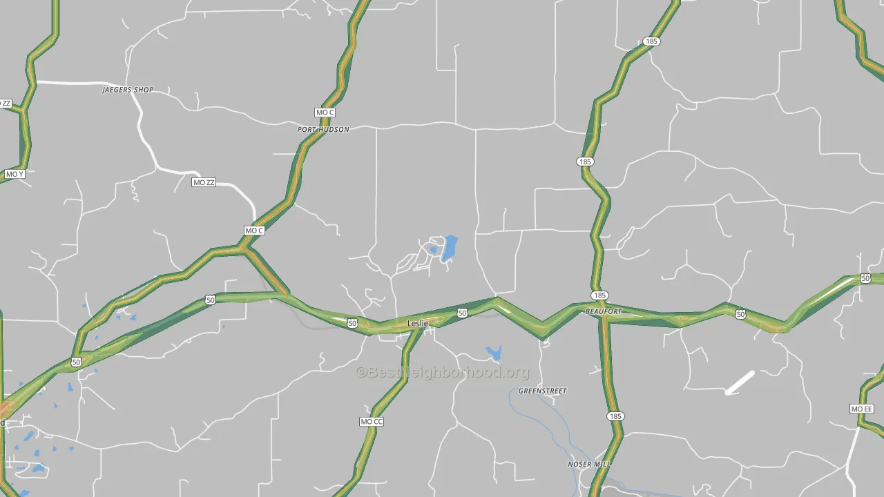 Leslie, MO Map of Noise Levels in Leslie